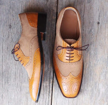 Load image into Gallery viewer, Handmade Wing Tip Leather Suede Shoes - leathersguru
