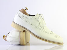 Load image into Gallery viewer, Bespoke White Leather Wing Tip Lace Up Shoe for Men&#39;s - leathersguru
