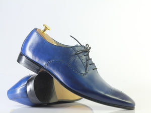 Bespoke Blue Leather Lace Up Shoe for Men - leathersguru
