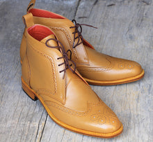 Load image into Gallery viewer, Bespoke Tan Leather  High Ankle Wing Tip Lace Up Boots - leathersguru
