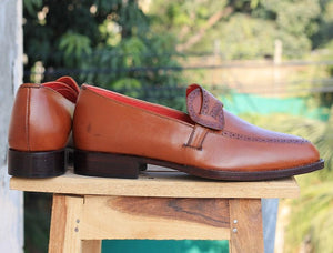 Men's Brown leather Slip on shoes - leathersguru