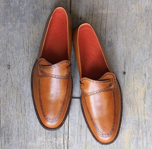 Men's Brown leather Slip on shoes - leathersguru