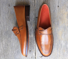 Load image into Gallery viewer, Bespoke Tan Leather Penny Loafer For Men&#39;s - leathersguru
