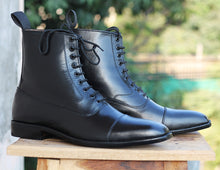 Load image into Gallery viewer, Bespoke Black Leather Ankle Lace Up Boots - leathersguru
