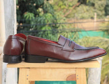 Load image into Gallery viewer, Men&#39;s Burgundy leather Slip on shoe - leathersguru
