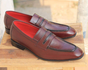 Men's Burgundy leather Slip on shoe - leathersguru