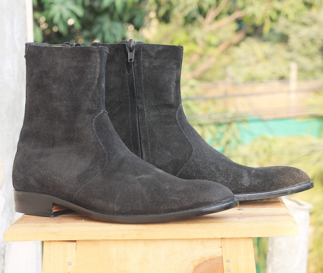 Handmade Black Suede Ankle Boots - leathersguru