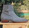 Handmade Gray Jodhpurs Ankle Boots For Men's - leathersguru