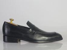 Load image into Gallery viewer, Bespoke Black Leather Penny Loafer for Men&#39;s - leathersguru
