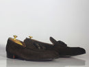 Bespoke Chocolate Brown Tussle Loafer Suede Shoe for Men - leathersguru