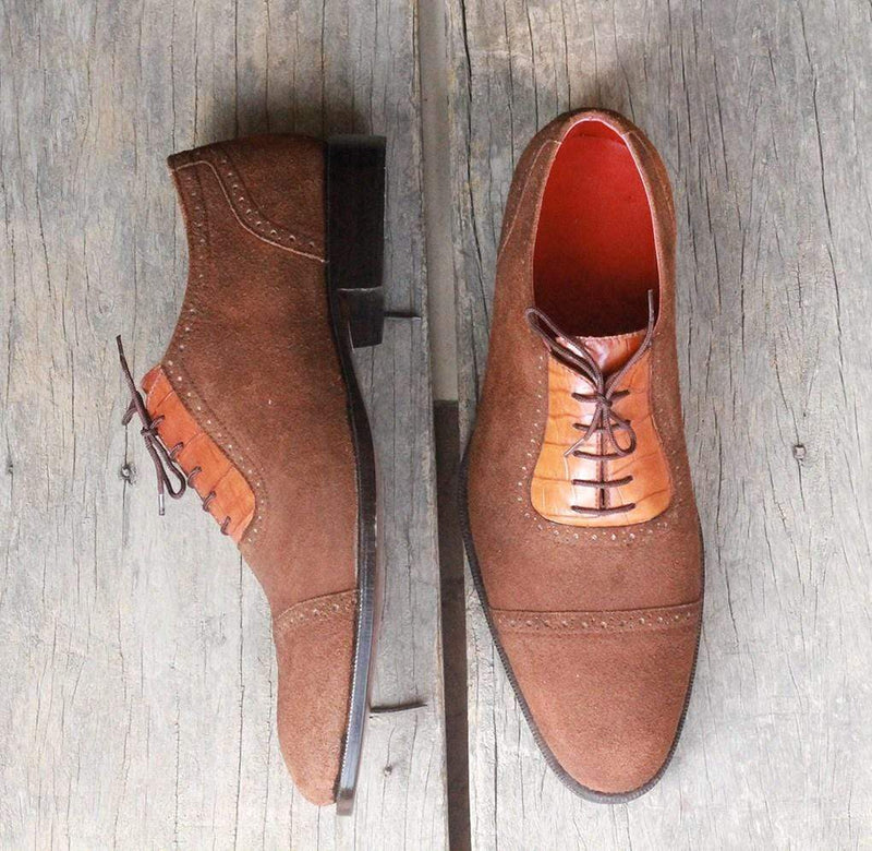 Men's Brown Cap Toe Suede Shoes - leathersguru