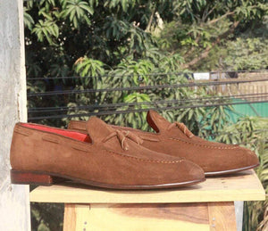 Handmade Brown tussle Suede Slip on shoe - leathersguru