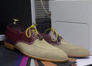 Handmade Two Tone Leather Suede Lace Up Style Shoes For Men's Party Shoes