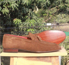 Load image into Gallery viewer, Handmade Brown tussle Suede Slip on shoe - leathersguru
