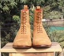 Handmade Tan Suede Cap Toe Ankle Boots - leathersguru