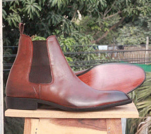 Handmade Tone Brown Leather Chelsea Boots - leathersguru