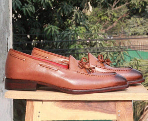 Handmade Brown Tussle Slip on shoe - leathersguru
