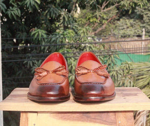 Handmade Brown Tussle Slip on shoe - leathersguru