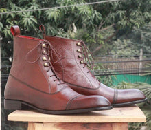 Load image into Gallery viewer, Handmade Tone Brown Leather Ankle Boots - leathersguru
