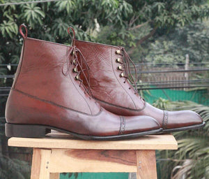 Handmade Tone Brown Leather Ankle Boots - leathersguru