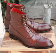 Load image into Gallery viewer, Handmade Tone Brown Leather Ankle Boots - leathersguru
