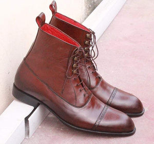 Handmade Tone Brown Leather Ankle Boots - leathersguru