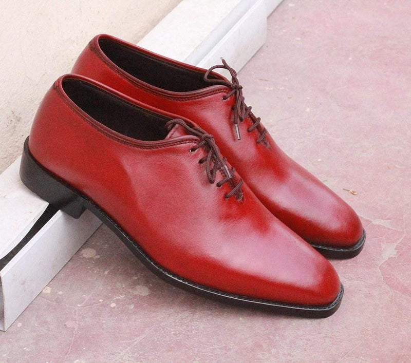 Men's Tan Burgundy Leather Shoes - leathersguru