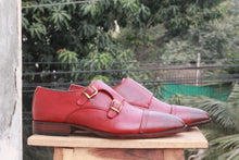 Load image into Gallery viewer, Handmade Burgundy Monk Leather Shoe - leathersguru
