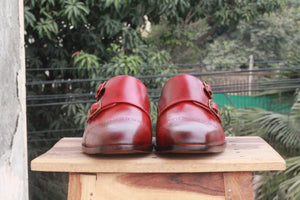 Handmade Burgundy Monk Leather Shoe - leathersguru