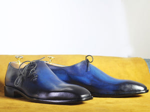 Bespoke Blue Whole Cut Side Lace UP Shoe for Men - leathersguru