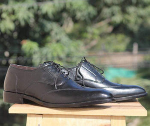 Handmade Black Wing tip Leather Shoe For Men's - leathersguru