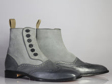 Load image into Gallery viewer, Bespoke Gary Leather Suede Wing Tip Button Top Boots - leathersguru
