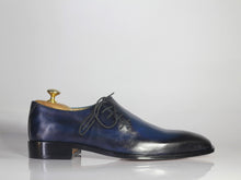 Load image into Gallery viewer, Bespoke Blue &amp; Black Leather Side Lace Up Shoe for Men - leathersguru
