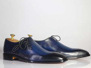 Bespoke Blue & Black Leather Side Lace Up Shoe for Men - leathersguru