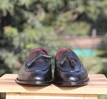 Load image into Gallery viewer, Handmade Black Leather Tussle Loafer - leathersguru
