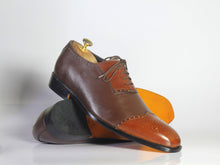 Load image into Gallery viewer, Bespoke Brown &amp; Tan Leather Wing Tip Lace Up Shoe for Men - leathersguru
