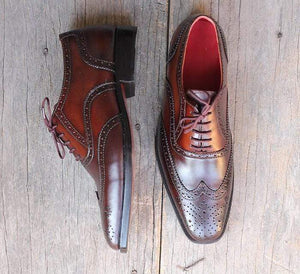 Two Tone Wing tip Brogue Leather Shoes For Men's - leathersguru