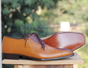 Handmade Tan Brown Stylish Leather Shoes For Men's - leathersguru