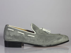 Bespoke Gray Tussle Suede Loafer Shoe for Men - leathersguru