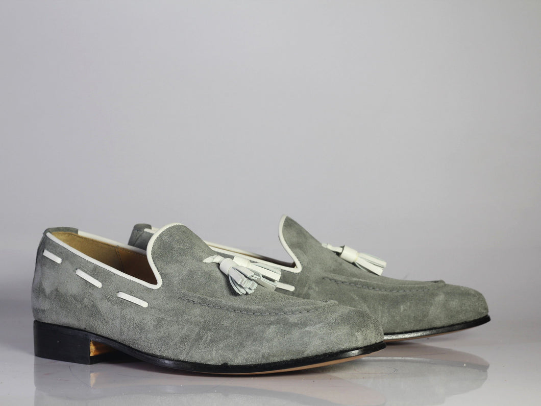 Bespoke Gray Tussle Suede Loafer Shoe for Men - leathersguru