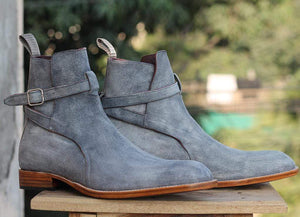 Handmade Gray Jodhpurs Suede Men's Boot - leathersguru