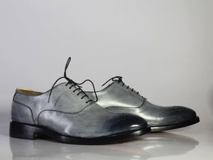 Bespoke Gray Black Leather Lace Up Shoe for Men - leathersguru