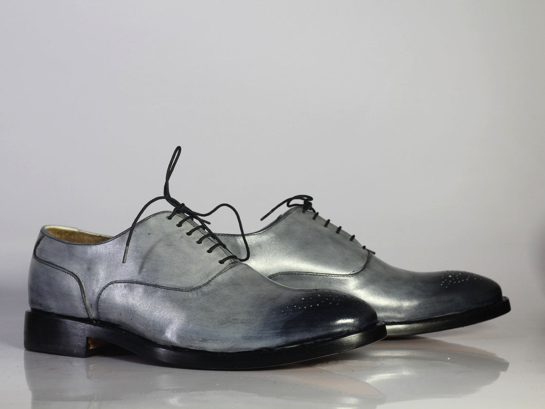Bespoke Gray Black Leather Lace Up Shoe for Men - leathersguru