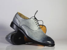 Load image into Gallery viewer, Bespoke Gray Black Leather Lace Up Shoe for Men - leathersguru
