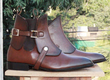 Load image into Gallery viewer, Handmade Chelsea Buckle Brown Boot - leathersguru
