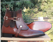 Load image into Gallery viewer, Handmade Chelsea Buckle Brown Boot - leathersguru
