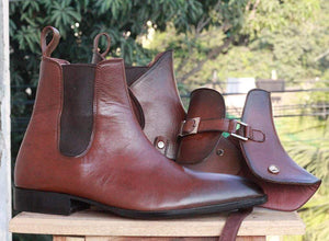 Handmade Chelsea Buckle Brown Boot - leathersguru