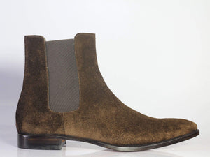 Handmade Men's Ankle Suede Boot Men's Dark Brown Chelsea Boot - leathersguru