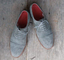 Handmade Gray Suede Cap Toe Brogue Shoe - leathersguru