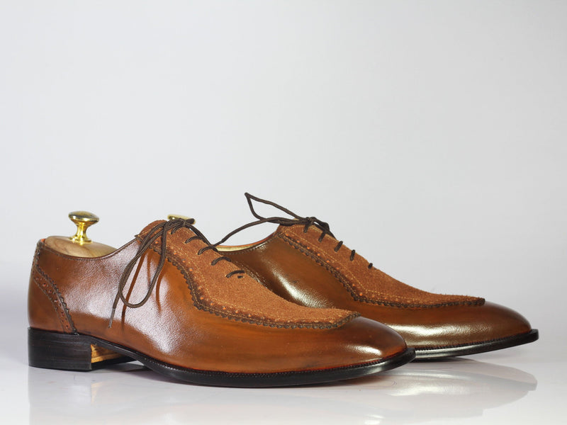 Bespoke Tan Leather & Suede Lace Up Shoes for Men's - leathersguru